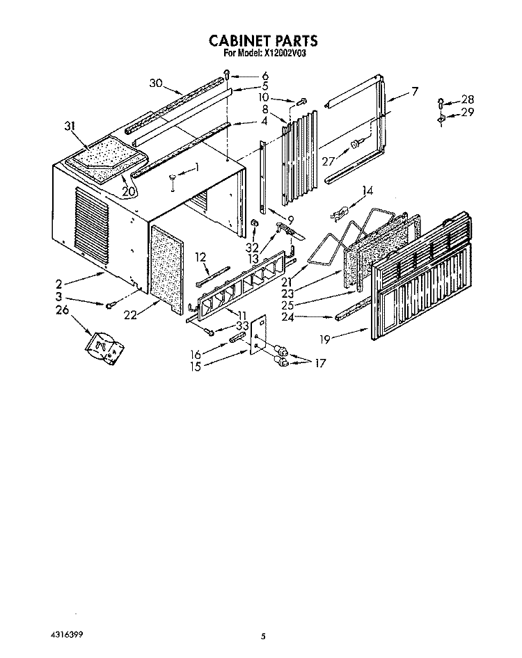 CABINET Diagram and Parts List for X12002V03  Roper Air Conditioner