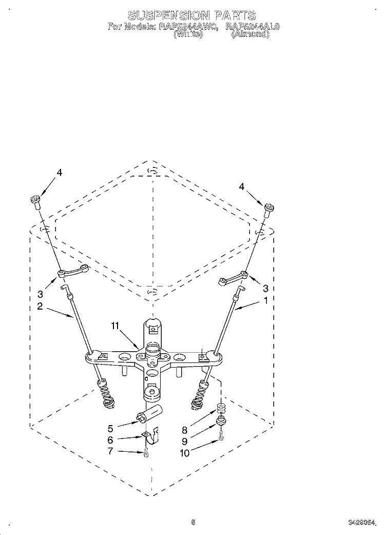 SUSPENSION Diagram and Parts List for RAP5244AL0  Whirlpool Washer