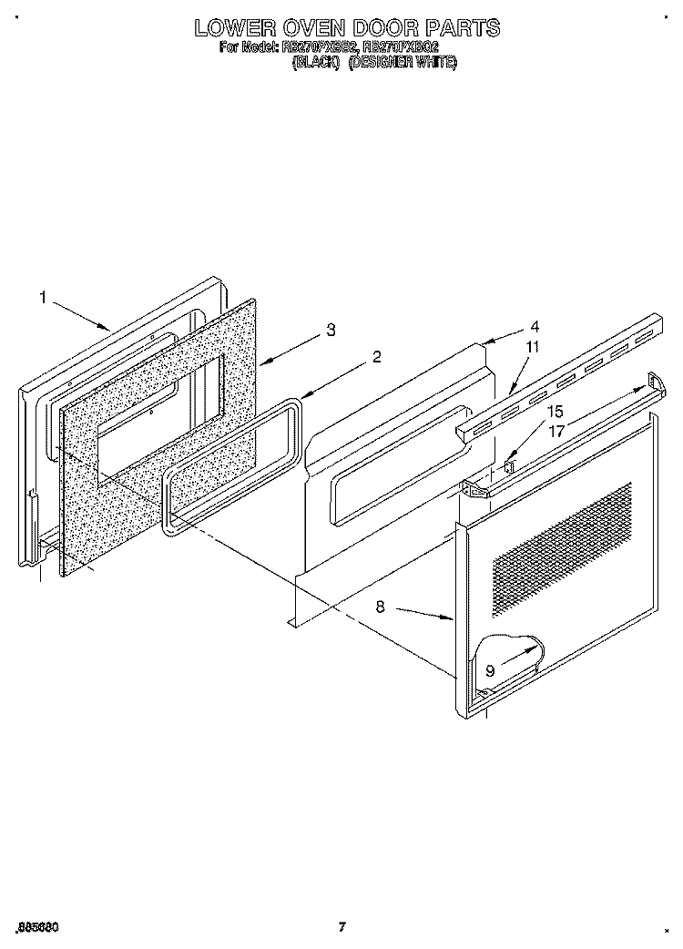 LOWER OVEN DOOR Diagram and Parts List for RB270PXBQ2  Whirlpool Wall Oven