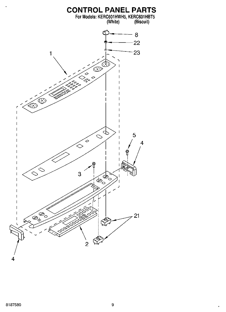 CONTROL PANEL, OPTIONAL Diagram and Parts List for KERC601HBT5  KitchenAid Range