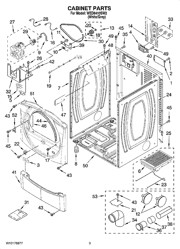 CABINET PARTS Diagram and Parts List for WED8410SW2  Whirlpool Dryer