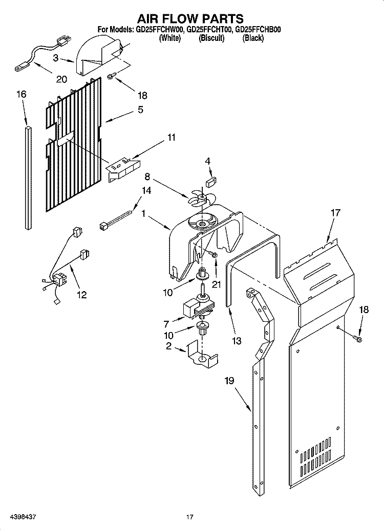 AIR FLOW PARTS Diagram and Parts List for GD25FFCHT00  Whirlpool Refrigerator
