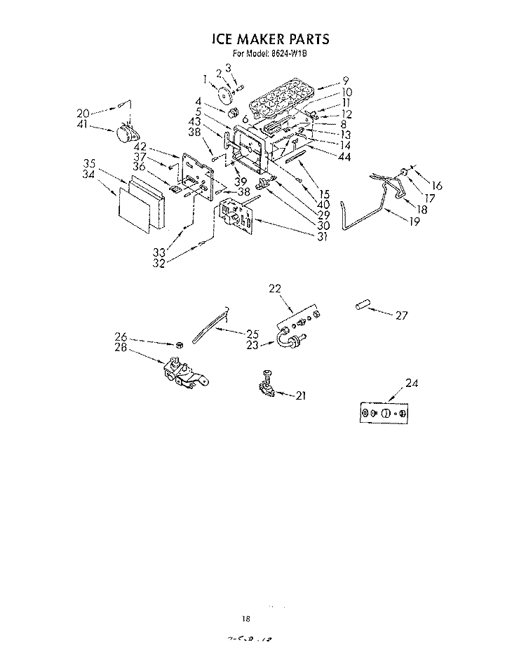 ICE MAKER Diagram and Parts List for 8624W1B  Roper Refrigerator