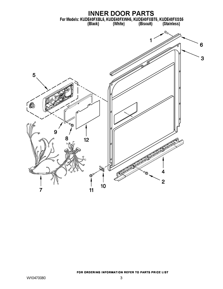 INNER DOOR PARTS Diagram and Parts List for KUDE40FXSS5  KitchenAid Dishwasher