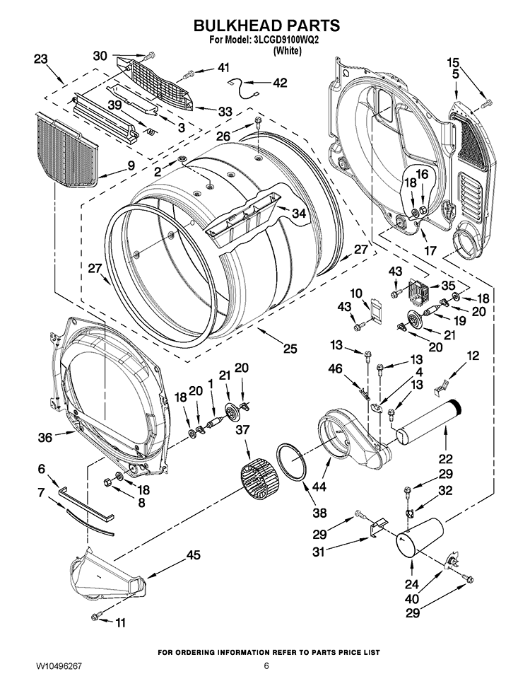 BULKHEAD PARTS Diagram and Parts List for 3LCGD9100WQ2  Whirlpool Dryer