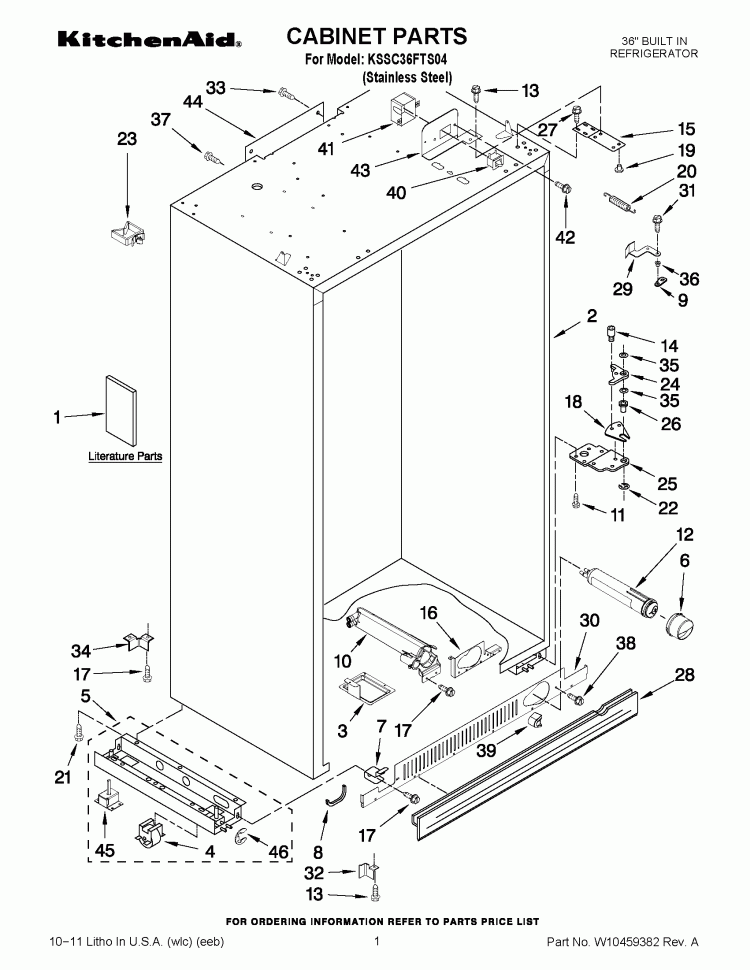 CABINET PARTS Diagram and Parts List for KSSC36FTS04  KitchenAid Refrigerator
