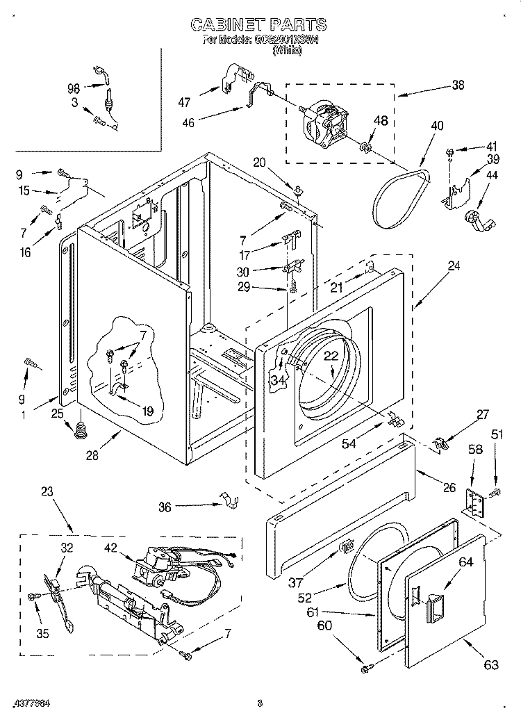 CABINET Diagram and Parts List for GCG2901XSW4  Whirlpool Dryer