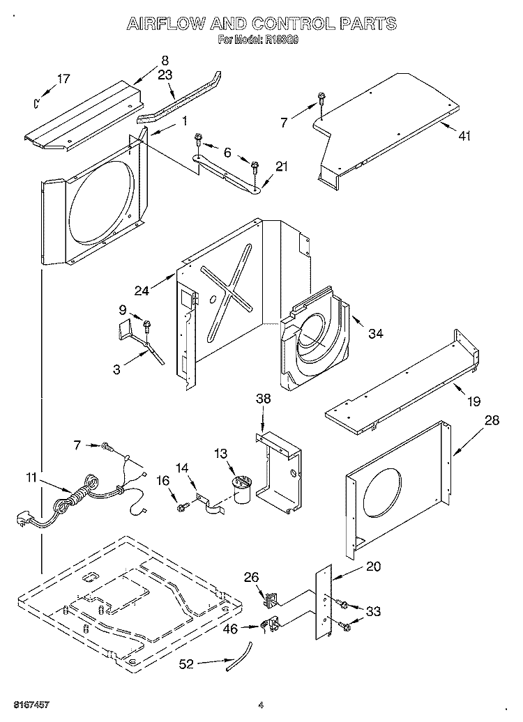 AIR FLOW AND CONTROL Diagram and Parts List for R183G0  Whirlpool Air Conditioner