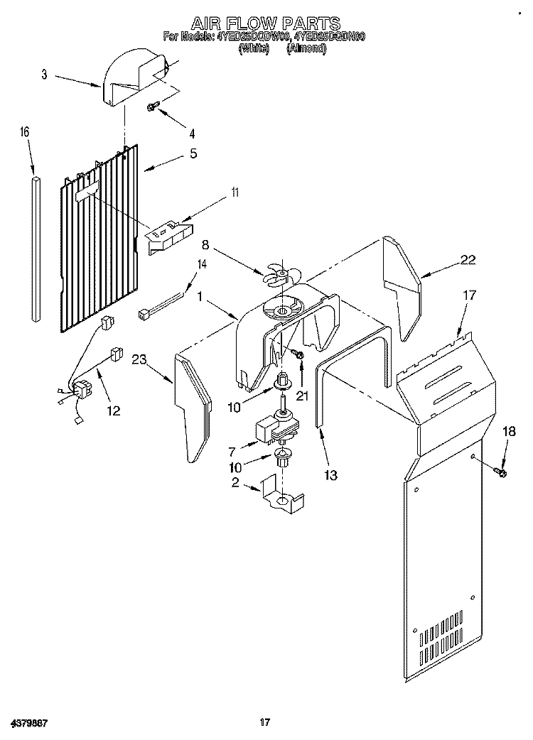AIR FLOW Diagram and Parts List for 4YED25DQDN00  Whirlpool Refrigerator