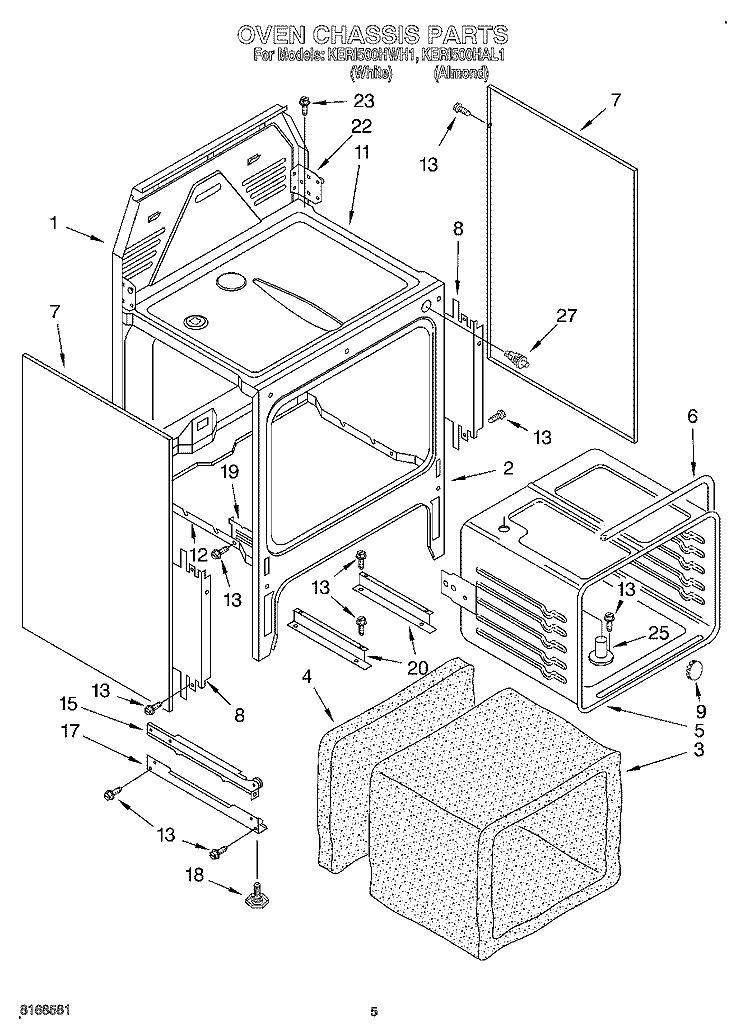 OVEN CHASSIS Diagram and Parts List for KERI500HAL1  KitchenAid Range