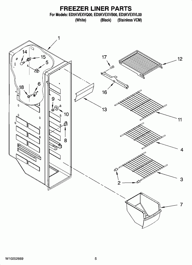 FREEZER LINER PARTS Diagram and Parts List for ED5KVEXVQ00  Whirlpool Refrigerator