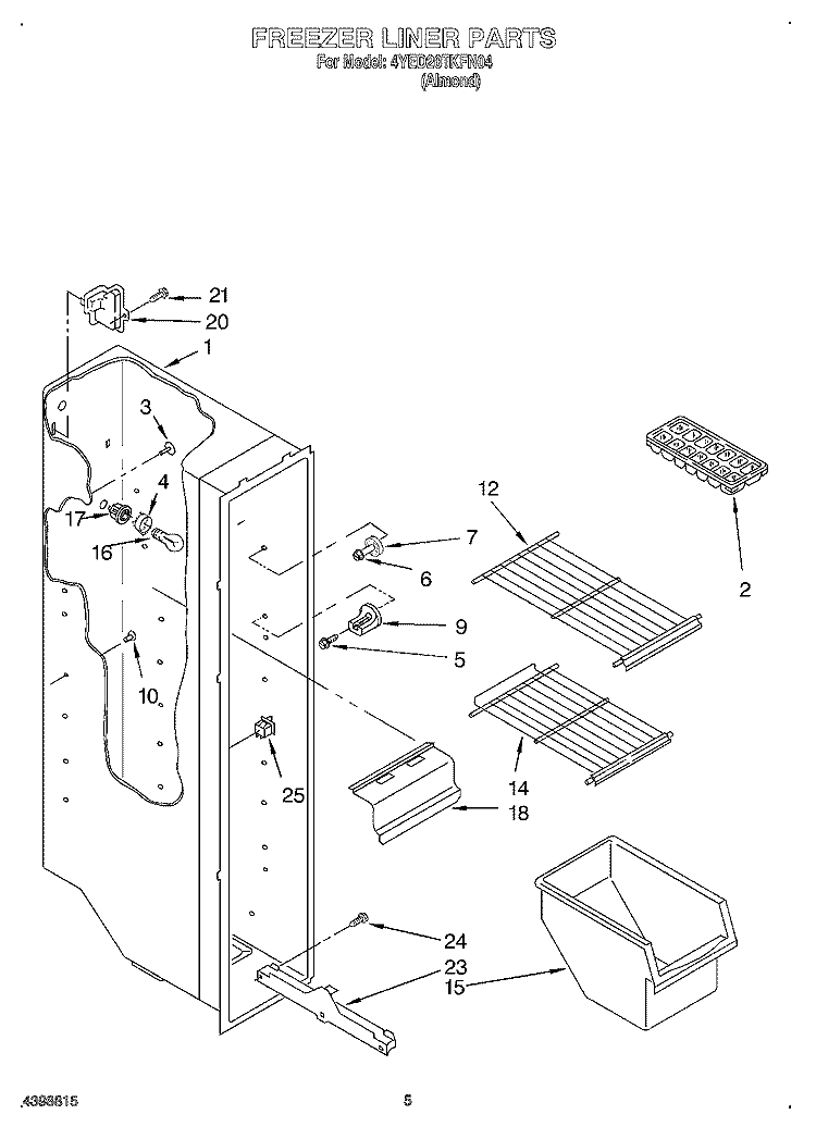 FREEZER LINER Diagram and Parts List for 4YED20TKFN04  Whirlpool Refrigerator
