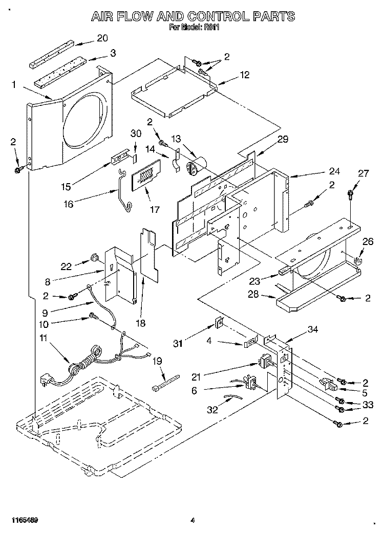 AIR FLOW AND CONTROL Diagram and Parts List for R811  Whirlpool Air Conditioner