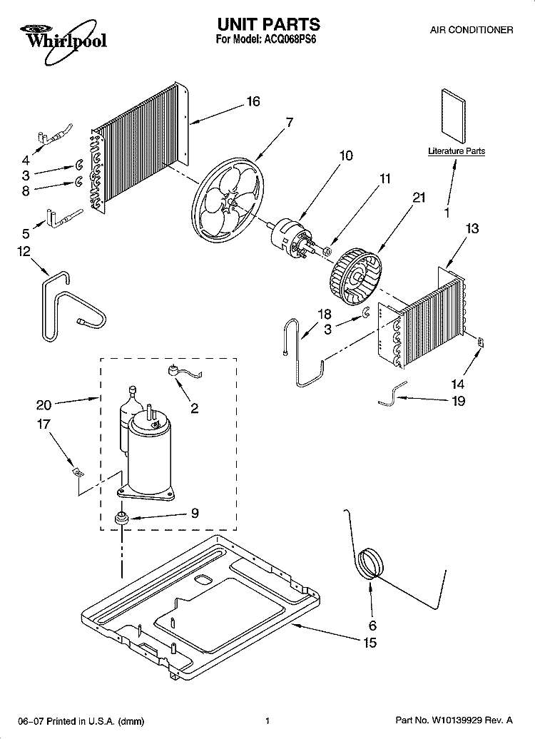 UNIT PARTS Diagram and Parts List for ACQ068PS6  Whirlpool Air Conditioner