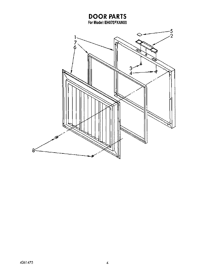 SECTION Diagram and Parts List for EH070FXAN00  Whirlpool Freezer