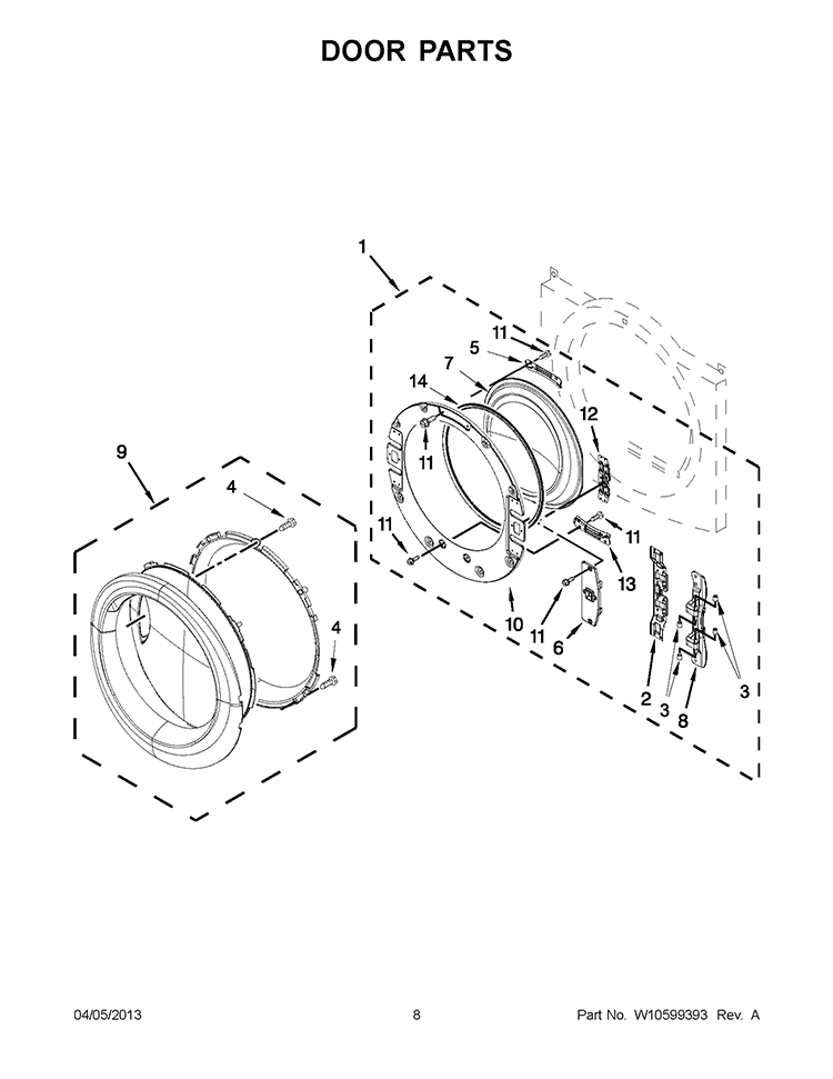 DOOR PARTS Diagram and Parts List for WED80HEBW0  Whirlpool Dryer