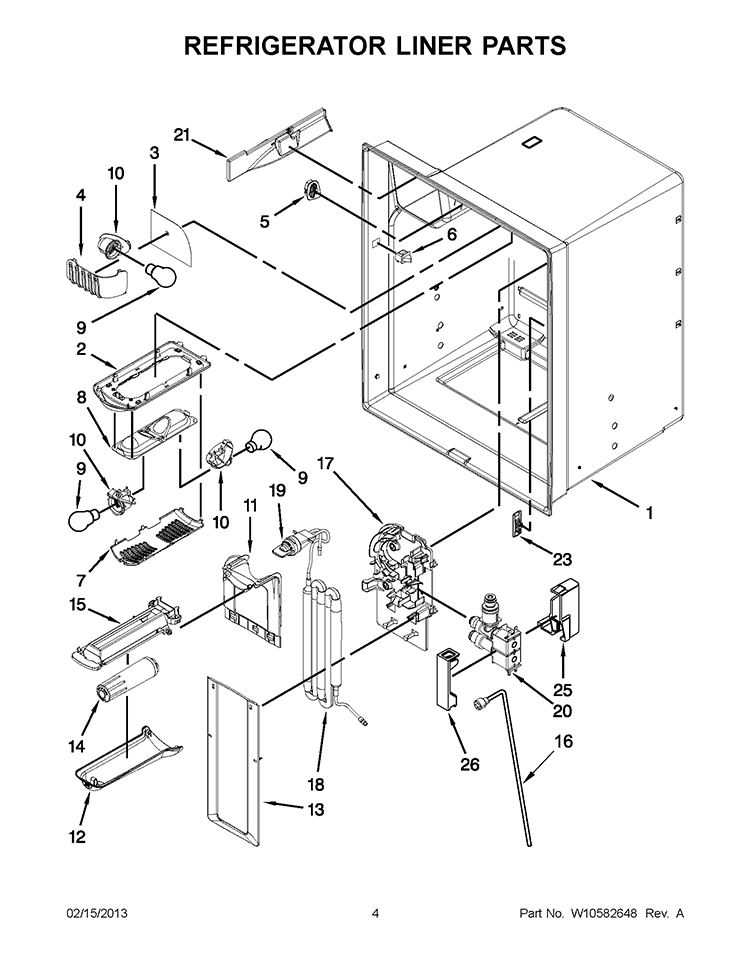 REFRIGERATOR LINER PARTS Diagram and Parts List for KFIS20XVMS11  KitchenAid Refrigerator