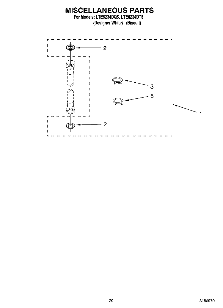 MISCELLANEOUS  PARTS, OPTIONAL PARTS (NOT INCLUDED) Diagram and Parts List for LTE6234DQ5  Whirlpool Washer Dryer Combo
