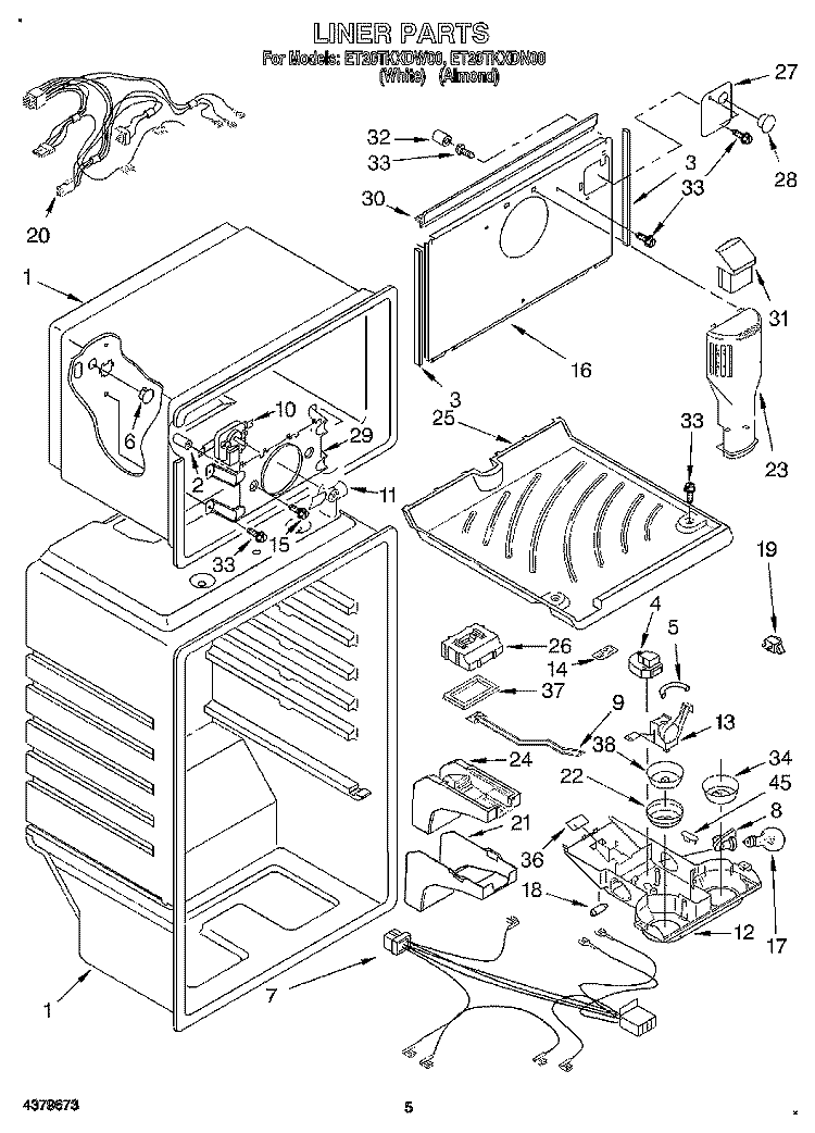 LINER Diagram and Parts List for ET20TKXDN00  Whirlpool Refrigerator