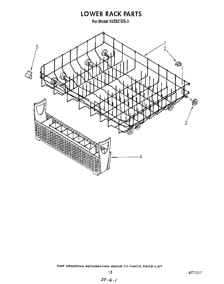 LOWER RACK Diagram and Parts List for KUDI21DS3  KitchenAid Dishwasher