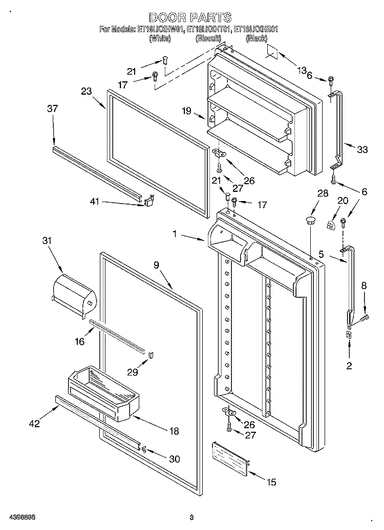 DOOR Diagram and Parts List for ET18LKXHB01  Whirlpool Refrigerator
