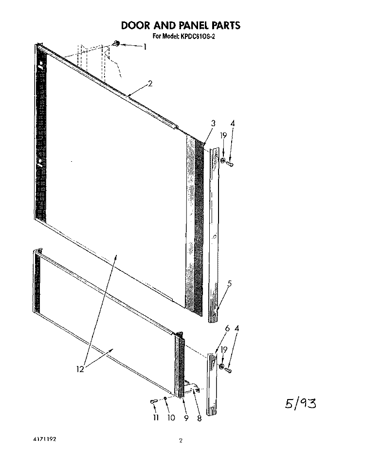 DOOR AND PANEL PARTS Diagram and Parts List for KPDC610S2  KitchenAid Dishwasher