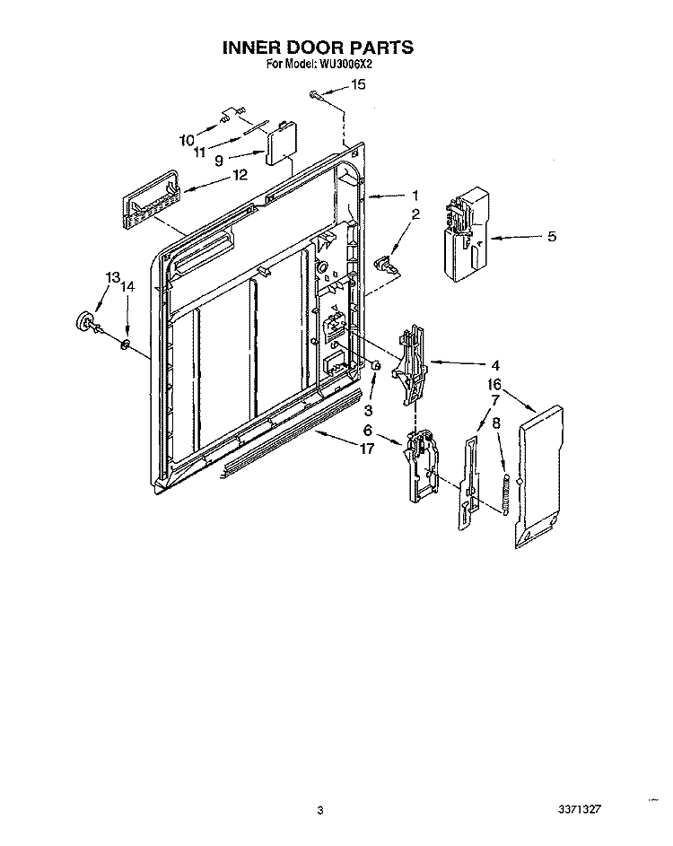 INNER DOOR Diagram and Parts List for WU3006X2  Roper Dishwasher