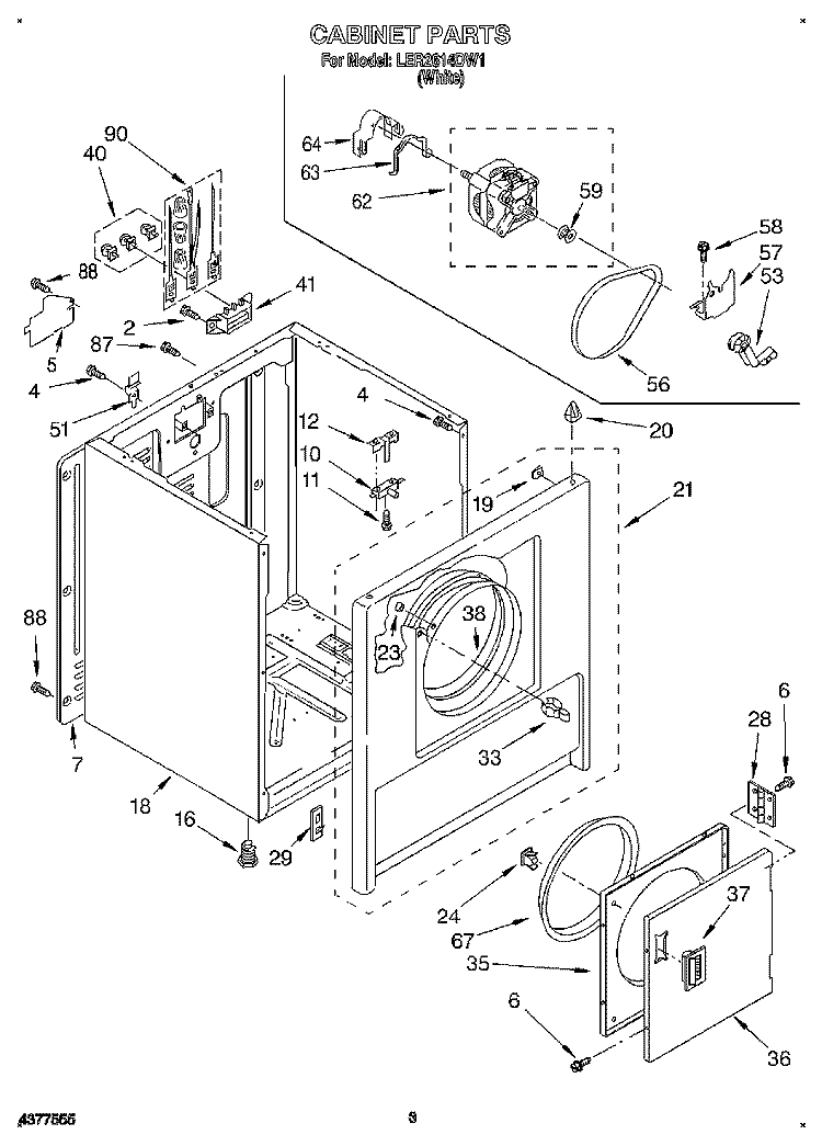 SECTION Diagram and Parts List for LER2614DW1  Whirlpool Dryer