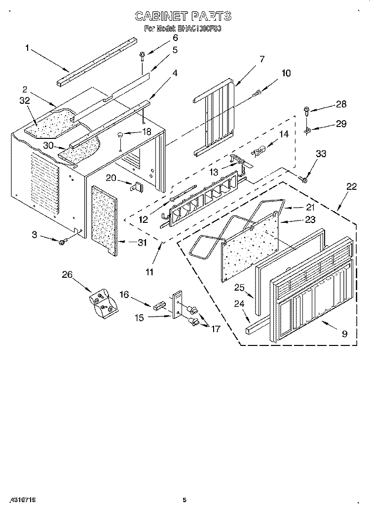 CABINET Diagram and Parts List for BHAC1000FS0  Whirlpool Air Conditioner