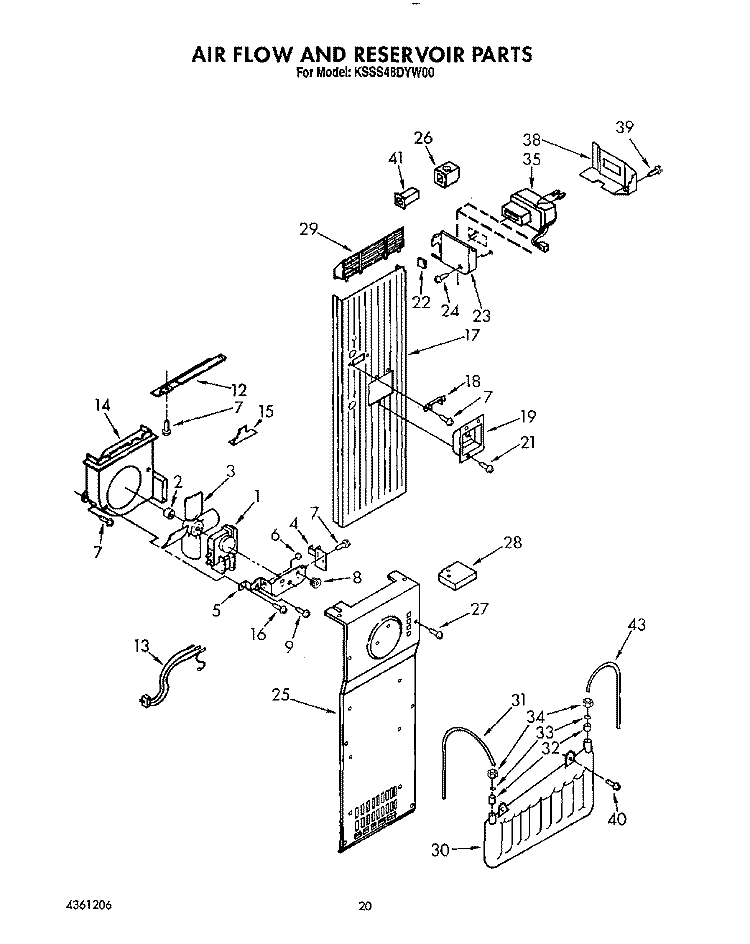 AIR FLOW AND RESERVOIR Diagram and Parts List for KSSS48DYW00  KitchenAid Refrigerator