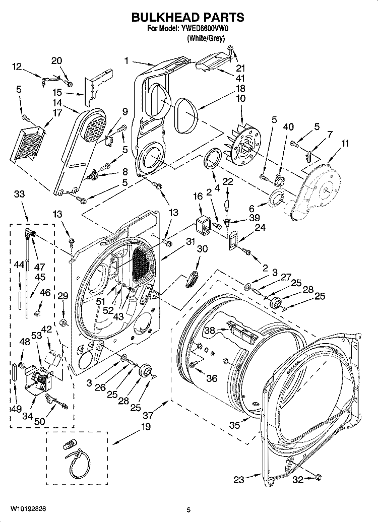 BULKHEAD PARTS, OPTIONAL PARTS (NOT INCLUDED) Diagram and Parts List for YWED6600VW0  Whirlpool Dryer