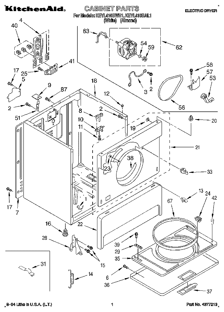 SECTION Diagram and Parts List for KEYL410BWH1  KitchenAid Dryer