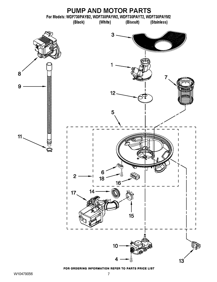 PUMP AND MOTOR PARTS Diagram and Parts List for WDF730PAYM2  Whirlpool Dishwasher