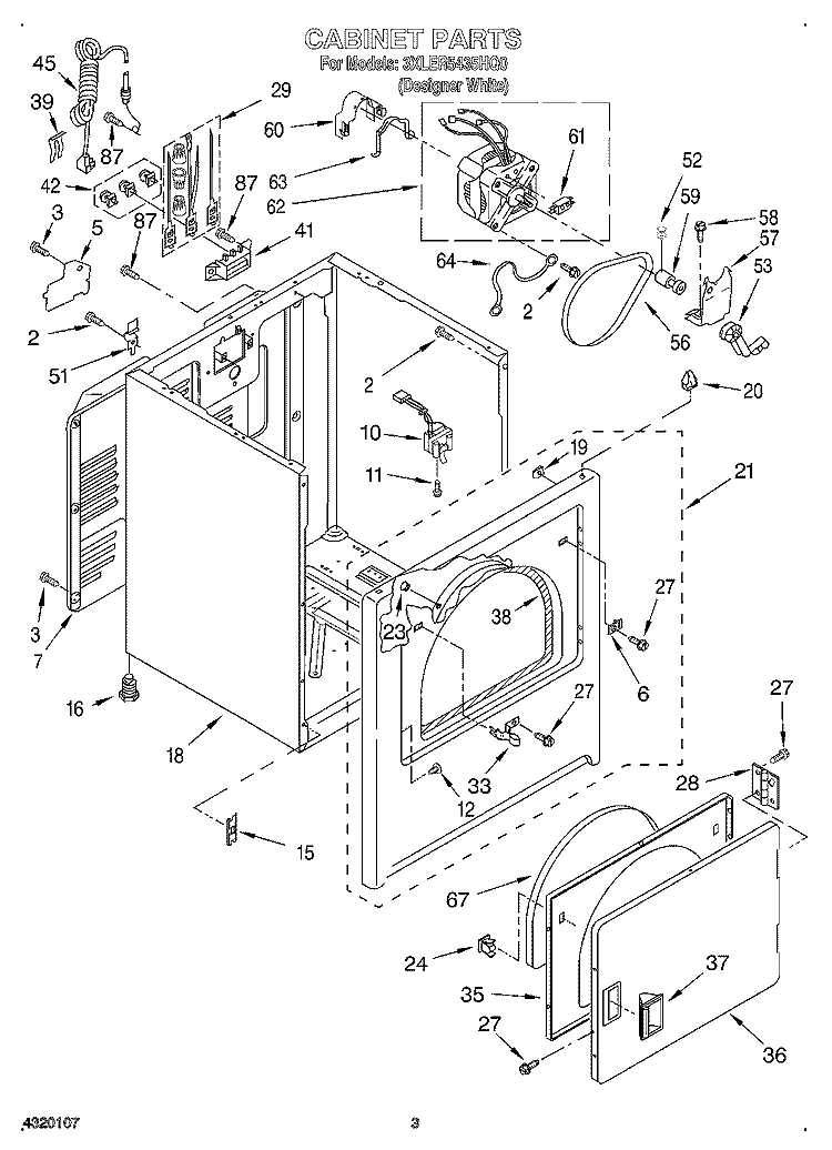 SECTION Diagram and Parts List for 3XLER5435HQ0  Whirlpool Dryer