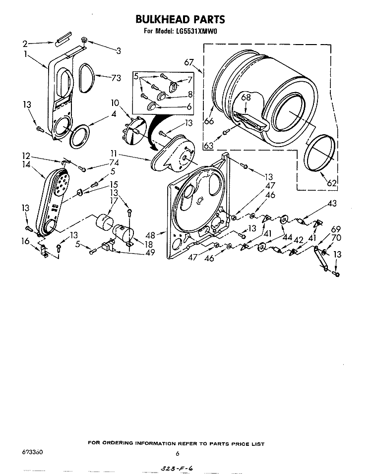 BULKHEAD Diagram and Parts List for LG5531XMW0  Whirlpool Dryer