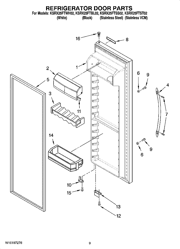 REFRIGERATOR DOOR PARTS Diagram and Parts List for KSRX25FTSS02  KitchenAid Refrigerator