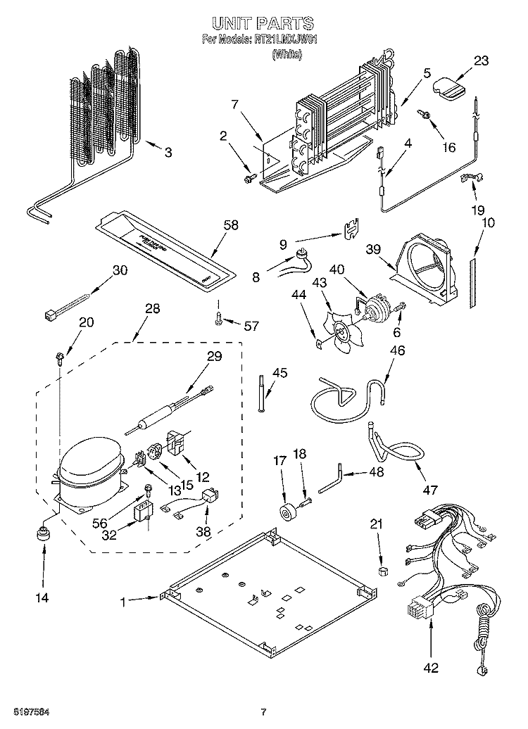UNIT Diagram and Parts List for RT21LMXJW01  Roper Refrigerator