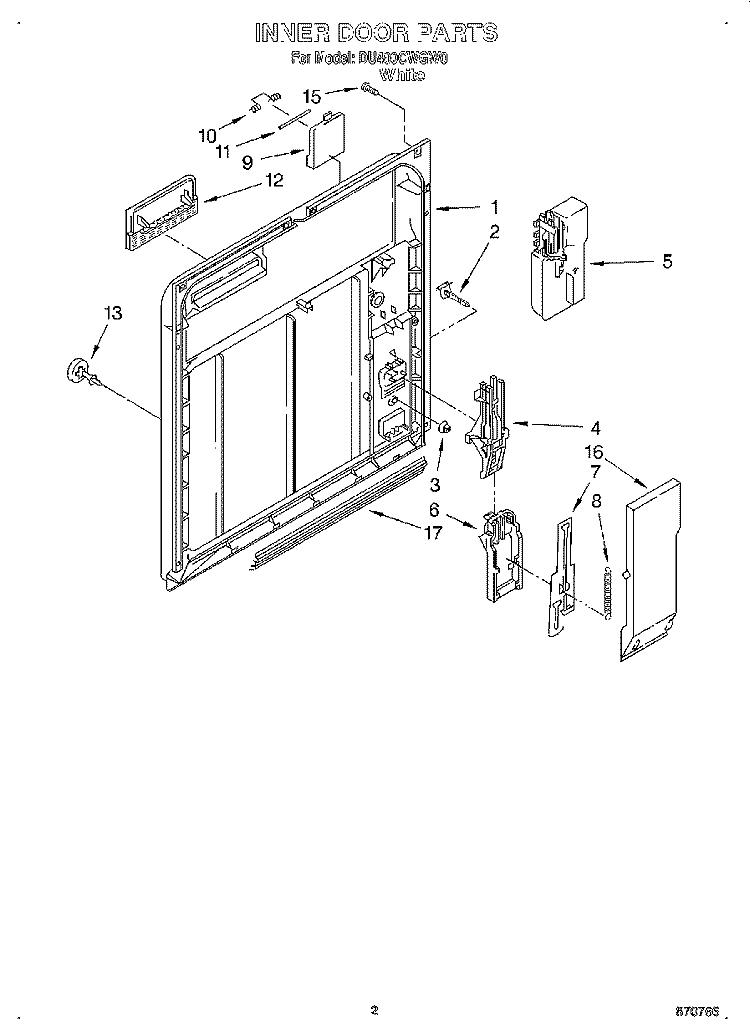 INNER DOOR Diagram and Parts List for DU400CWGW0  Whirlpool Dishwasher