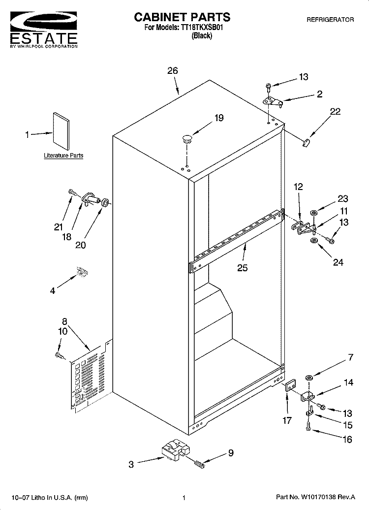 CABINET PARTS Diagram and Parts List for TT18TKXSB01  Estate Refrigerator