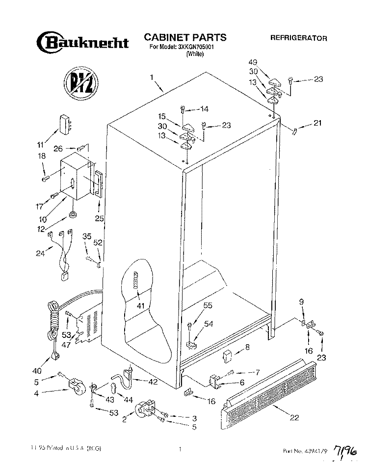 CABINET Diagram and Parts List for 3XKGN705001  Whirlpool Refrigerator