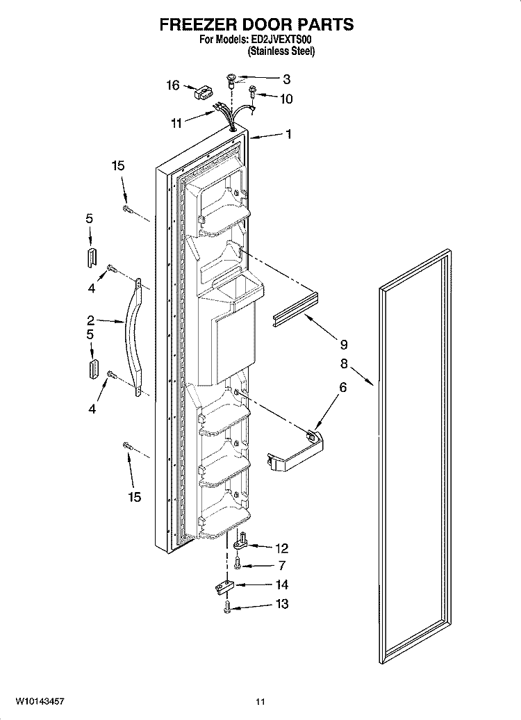 FREEZER DOOR PARTS Diagram and Parts List for ED2JVEXTS00  Whirlpool Refrigerator