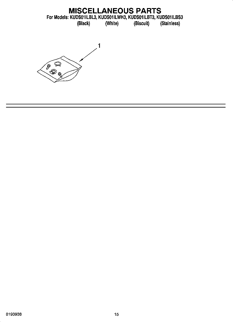 MISCELLANEOUS PARTS OPTIONAL PARTS (NOT INCLUDED) Diagram and Parts List for KUDS01ILBT3  KitchenAid Dishwasher