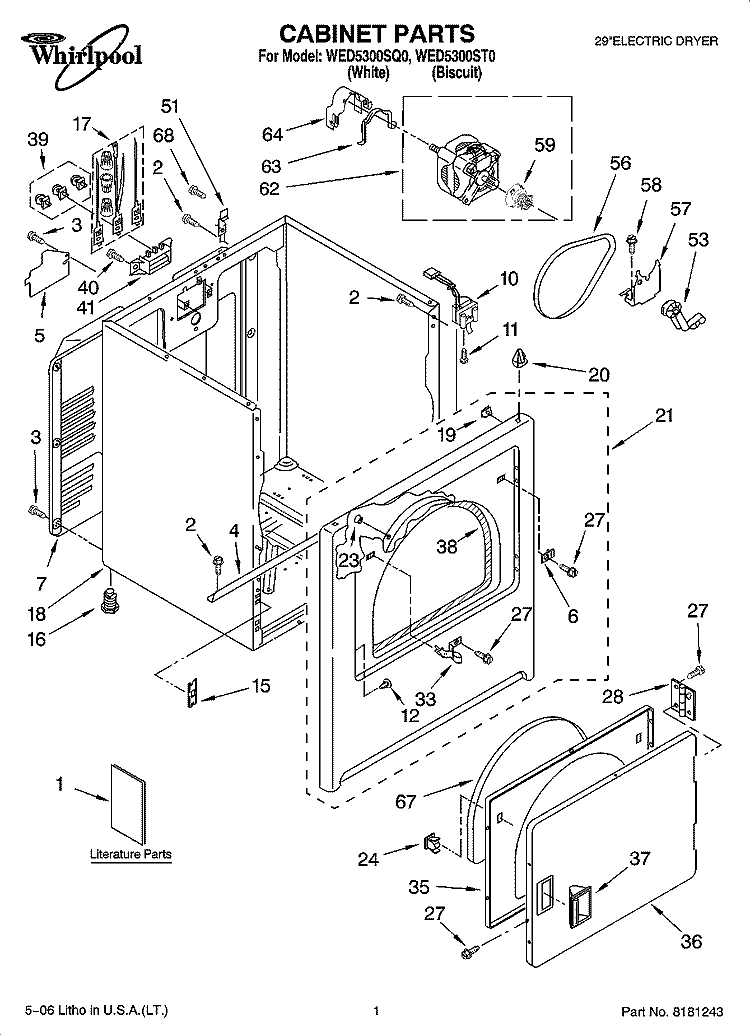 CABINET PARTS Diagram and Parts List for WED5300ST0  Whirlpool Dryer