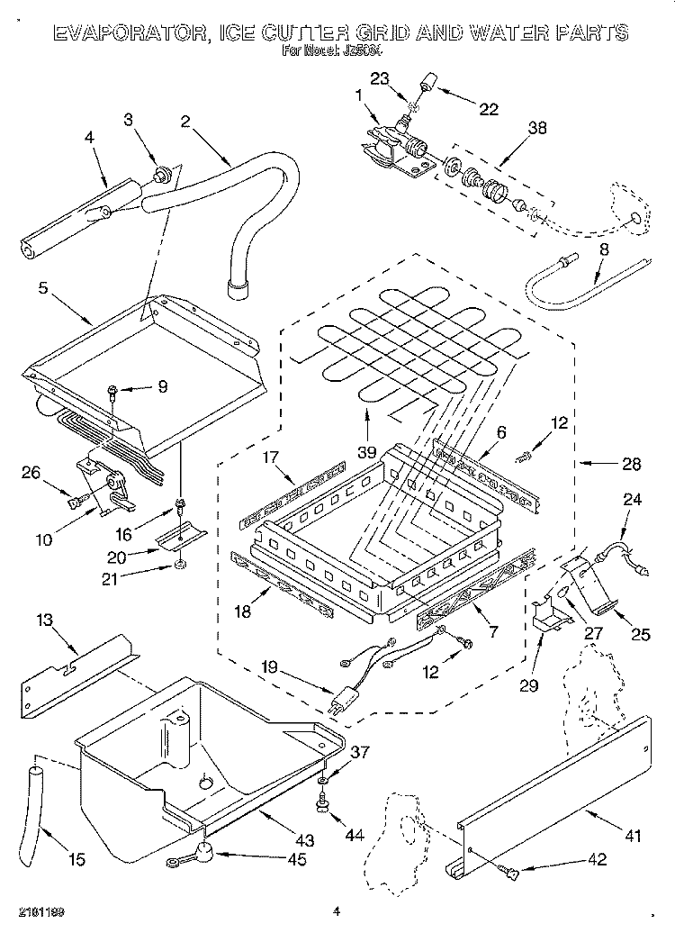 EVAPORATOR, ICE CUTTER GRID AND WATER Diagram and Parts List for JZ5064  Whirlpool Ice Maker