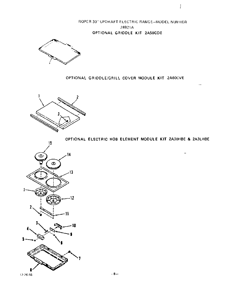 GRIDDLE KIT Diagram and Parts List for 2492L1A  Roper Range