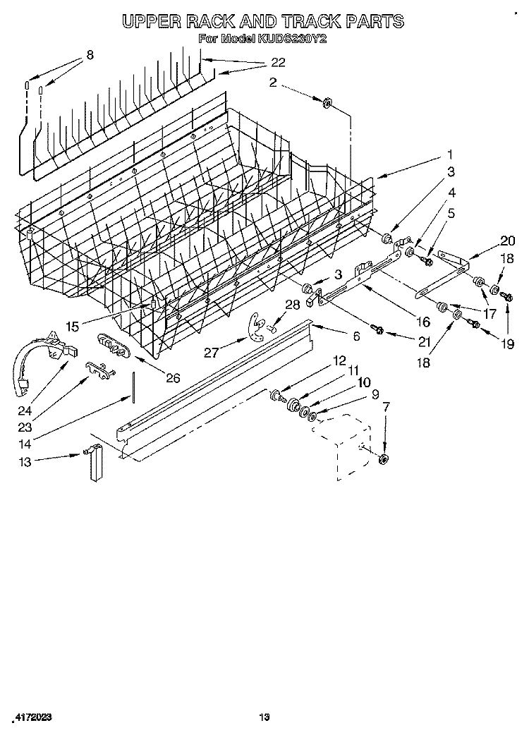 UPPER RACK AND TRACK Diagram and Parts List for KUDS230Y2  KitchenAid Dishwasher