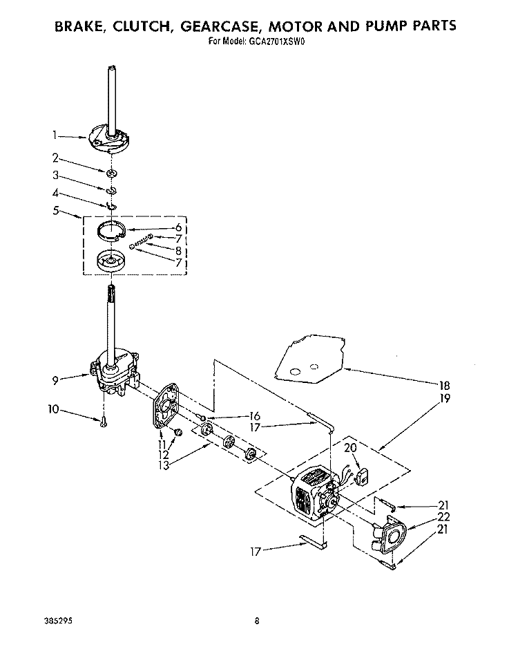 BRAKE, CLUTCH, GEARCASE, MOTOR AND PUMP Diagram and Parts List for GCA2701XSW0  Whirlpool Washer