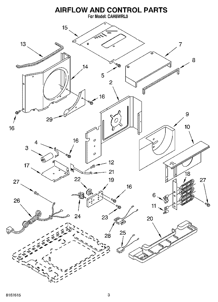 AIR FLOW AND CONTROL Diagram and Parts List for CAH8WRL0  Crosley Air Conditioner