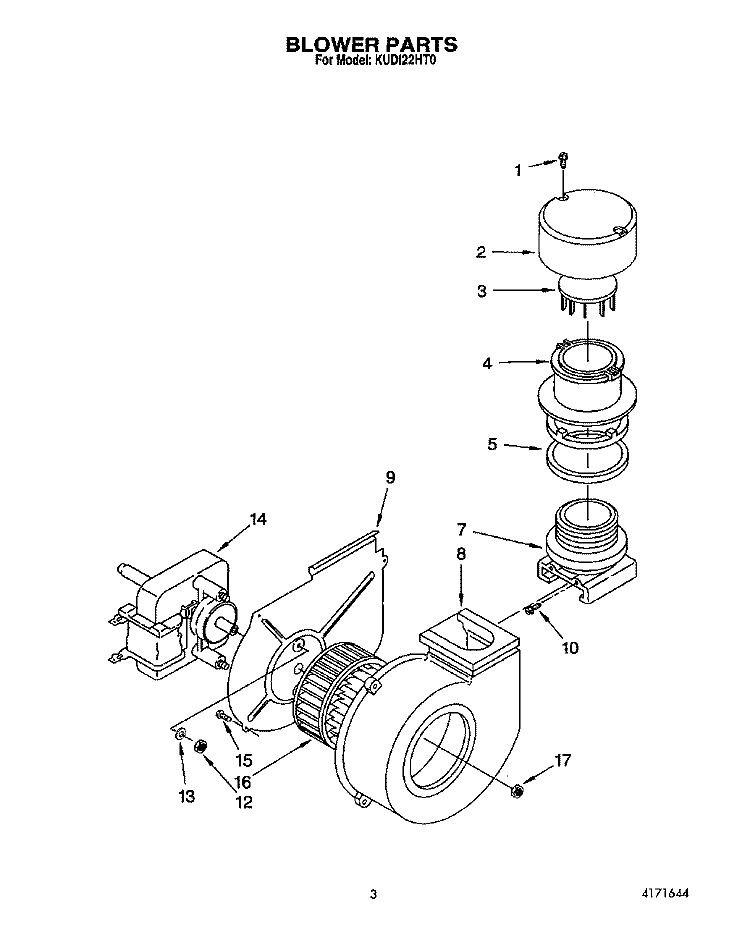 BLOWER Diagram and Parts List for KUDI22HT0  KitchenAid Dishwasher