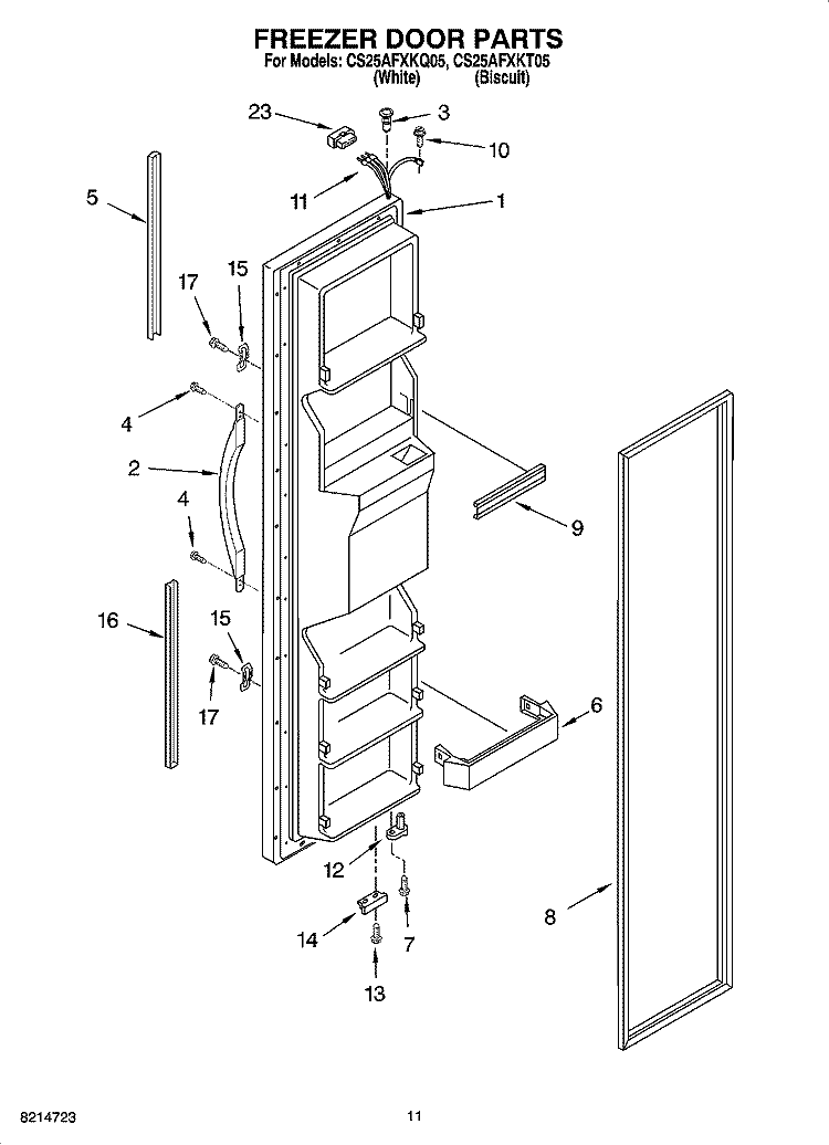 FREEZER DOOR PARTS Diagram and Parts List for CS25AFXKQ05  Crosley Refrigerator